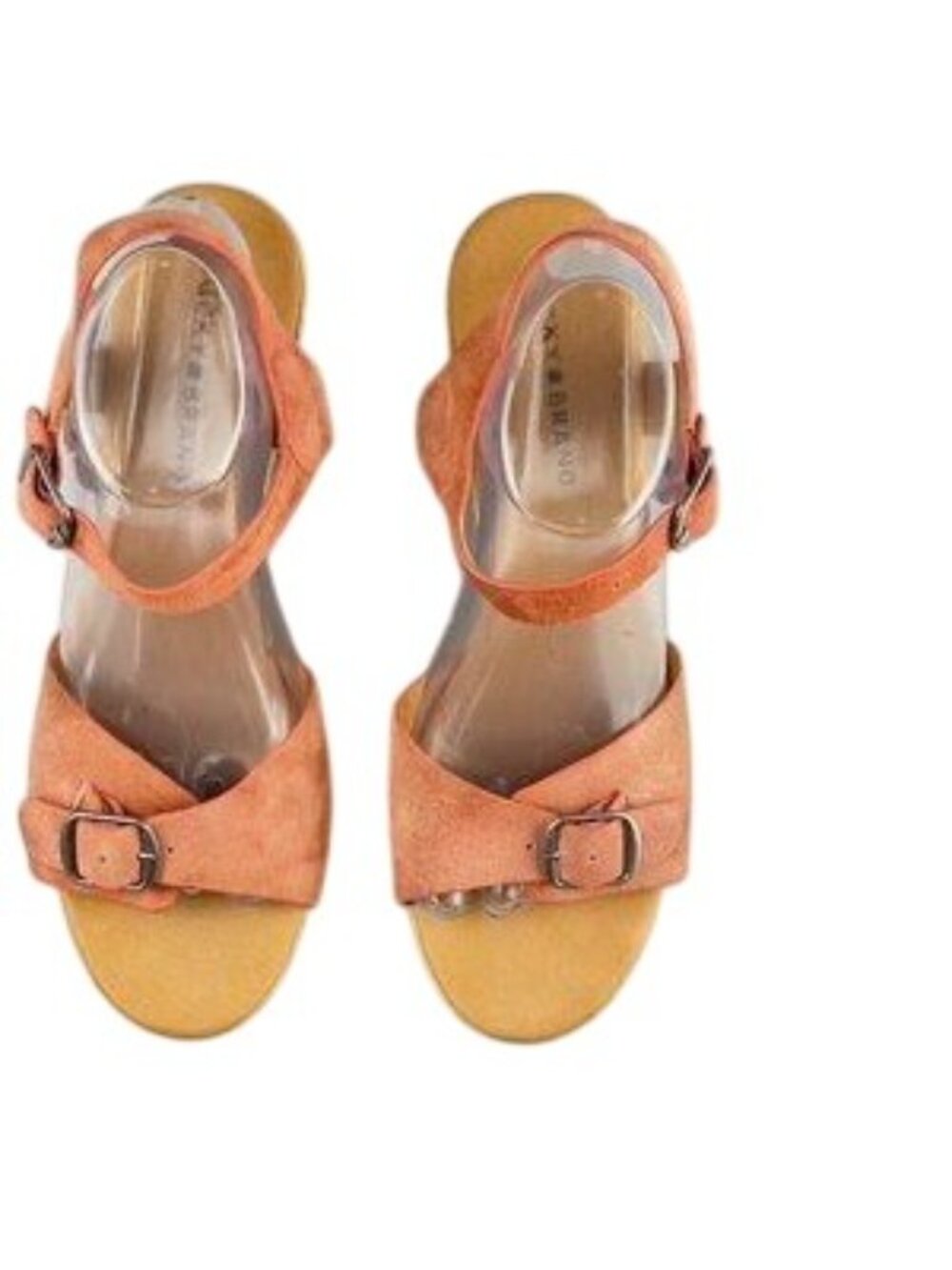 Lucky Brand Leather Upper Wedge Sandals With Adjustable Straps & Buckles Orange - Picture 3 of 11